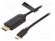 Adapter; HDMI 1.4; HDMI plug,USB C plug; gold-plated; 2m; PVC VENTION