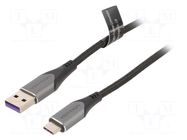 Cable; USB 2.0; USB A plug,USB C plug; nickel plated; 2m; black VENTION