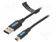 Cable; USB 2.0; USB A plug,USB B mini plug; nickel plated; 0.25m 