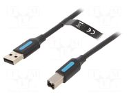 Cable; USB 2.0; USB A plug,USB B plug; nickel plated; 2m; black VENTION