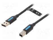 Cable; USB 2.0; USB A plug,USB B plug; nickel plated; 2m; black VENTION