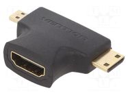Adapter; HDMI socket,micro HDMI plug,mini HDMI plug; black VENTION