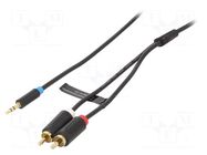 Cable; Jack 3.5mm 3pin plug,RCA plug x2; 0.5m; black; PVC VENTION