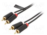 Cable; RCA plug x2,both sides; 1m; Plating: gold-plated; black VENTION