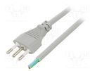 Cable; 3x1mm2; CEI 23-50 (L) plug,wires; PVC; 3m; grey; 10A; 250V LIAN DUNG