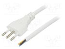 Cable; 3x0.75mm2; CEI 23-50 (L) plug,wires; PVC; 1m; white; 10A LIAN DUNG
