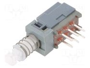 Switch: push-button; Pos: 2; DPDT; 0.1A/30VDC; ON-(ON); 100MΩ; THT E-SWITCH