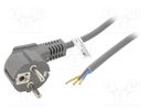 Cable; CEE 7/7 (E/F) plug angled,wires; PVC; 1.5m; grey; 10A; 250V Goobay