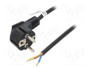 Cable; CEE 7/7 (E/F) plug angled,wires; PVC; 3m; black; 10A; 250V Goobay