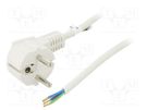 Cable; CEE 7/7 (E/F) plug angled,wires; PVC; 3m; white; 10A; 250V Goobay