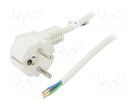 Cable; CEE 7/7 (E/F) plug angled,wires; PVC; 5m; white; 10A; 250V Goobay