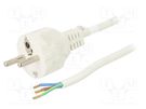 Cable; CEE 7/7 (E/F) plug,wires; PVC; 1.5m; white; 16A; 250V Goobay