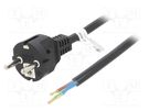Cable; CEE 7/7 (E/F) plug,wires; PVC; 2m; black; 16A; 250V Goobay