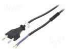 Cable; CEE 7/16 (C) plug,wires; PVC; 1.5m; black; 2.5A; 250V Goobay