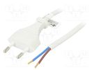 Cable; CEE 7/16 (C) plug,wires; PVC; 1.5m; white; 2.5A; 250V Goobay
