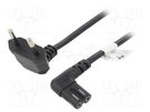 Cable; CEE 7/16 (C) plug angled,IEC C7 female angled; PVC; 3m Goobay