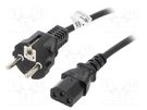 Cable; CEE 7/7 (E/F) plug,IEC C13 female; PVC; 1.5m; black; 10A Goobay