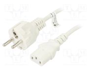 Cable; CEE 7/7 (E/F) plug,IEC C13 female; PVC; 1.5m; white; 10A Goobay