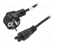 Cable; 3x0.75mm2; CEE 7/7 (E/F) plug angled,IEC C5 female; PVC GOOBAY