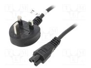 Cable; BS 1363 (G) plug,IEC C5 female; PVC; 1.8m; black; 2.5A Goobay