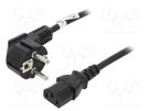 Cable; CEE 7/7 (E/F) plug angled,IEC C13 female; PVC; 2m; black Goobay