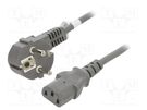 Cable; CEE 7/7 (E/F) plug angled,IEC C13 female; PVC; 2m; grey Goobay