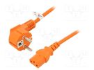 Cable; CEE 7/7 (E/F) plug angled,IEC C13 female; PVC; 5m; orange Goobay