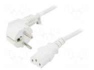 Cable; CEE 7/7 (E/F) plug angled,IEC C13 female; PVC; 5m; white Goobay