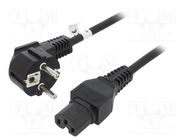 Cable; CEE 7/7 (E/F) plug angled,IEC C15 female; PVC; 2m; black 