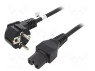 Cable; CEE 7/7 (E/F) plug angled,IEC C15 female; PVC; 2m; black Goobay