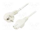 Cable; CEE 7/7 (E/F) plug angled,IEC C15 female; PVC; 2m; white Goobay