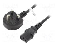 Cable; 3x1mm2; BS 1363 (G) plug,IEC C13 female; PVC; 1.8m; black GOOBAY