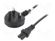 Cable; BS 1363 (G) plug,IEC C7 female; PVC; 1.5m; black; 2.5A Goobay