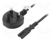 Cable; BS 1363 (G) plug,IEC C7 female; PVC; 1.8m; black; 2.5A Goobay