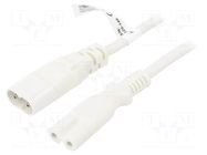 Cable; 2x0.75mm2; IEC C7 female,IEC C8 male; PVC; 2m; white; 2.5A GOOBAY
