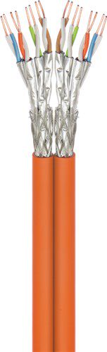 CAT 7A Duplex Network Cable, S/FTP (PiMF), orange, 500 m - (CU) AWG 23/1 (solid), (LSZH) halogen-free cable sheath