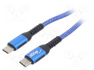 Cable; USB 2.0; USB C plug,both sides; nickel plated; 1m; blue AKYGA