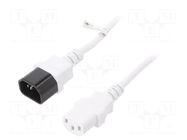 Cable; 3x1mm2; IEC C13 female,IEC C14 male; PVC; 3m; white; 10A GOOBAY