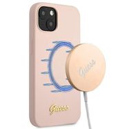 Guess GUHMP13MLSLMGLP iPhone 13 6.1&quot; light pink/light pink hardcase Silicone Script Gold Logo Magsafe, Guess