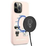Karl Lagerfeld Silicone Ikonik Karl&amp;Choupette MagSafe Case for iPhone 13 Pro / iPhone 13 - Light Pink, Karl Lagerfeld
