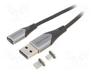 Cable; magnetic,USB 2.0; 1.5m; black; Core: Cu,tinned; 480Mbps VENTION