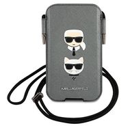 Karl Lagerfeld Handbag KLHCP12MOPHKCG 6,1 &quot;gray / gray hardcase Saffiano Ikonik Karl &amp; Choupette Head, Karl Lagerfeld