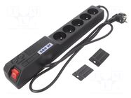 Plug socket strip: protective; Sockets: 5; 250VAC; 10A; black HSK DATA