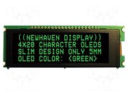 Display: OLED; alphanumeric; 20x4; Dim: 92x31.5x6.5mm; green; 1x20 NEWHAVEN DISPLAY INTERNATIONAL