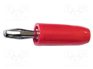 Plug; 4mm banana; 15A; red; 37.6mm; nickel plated; on cable,screw MUELLER ELECTRIC