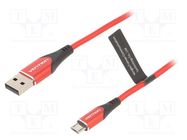 Cable; USB 2.0; USB A plug,USB B micro plug; 1m; red; 480Mbps VENTION