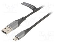 Cable; USB 2.0; USB A plug,USB B micro reversible plug; 0.25m 