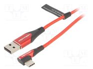 Cable; USB 2.0; USB A plug,USB C angled plug; 1m; red; 480Mbps VENTION
