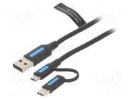 Cable; USB 2.0; USB A plug,USB B micro plug,USB C plug; 0.5m VENTION