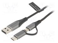 Cable; USB 2.0; USB A plug,USB B micro plug,USB C plug; 1m; 3A VENTION